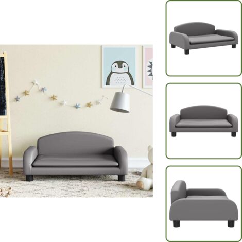 The Living Store Sofá para niños de cuero sintético gris 70x45x30 cm - Sofá infantil