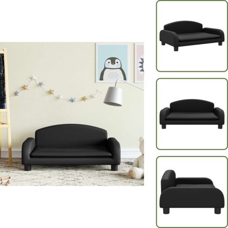 The Living Store Sofá para niños de cuero sintético negro 70x45x30 cm - Sofá infantil