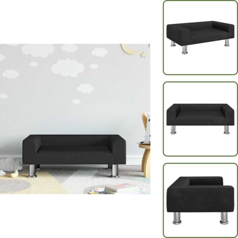 The Living Store Sofá para niños de terciopelo negro 70x45x26,5 cm - Sofá infantil