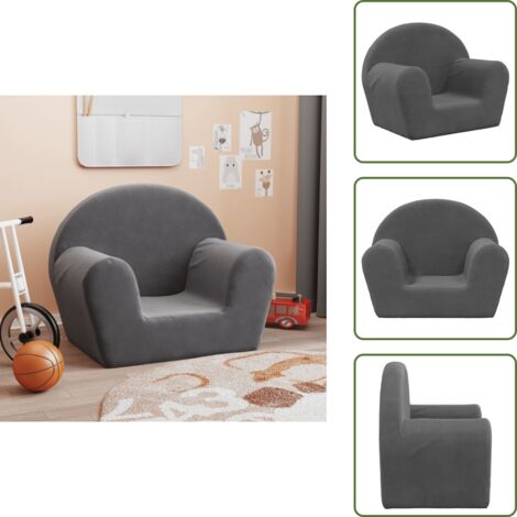 The Living Store Sofá para niños felpa suave gris antracita - Sofá infantil