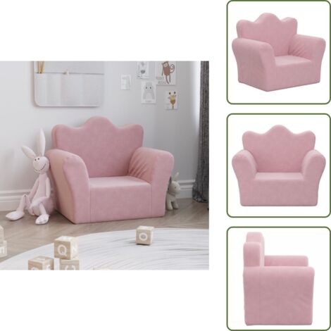 The Living Store Sofá para niños felpa suave rosa - Sofá infantil rosa
