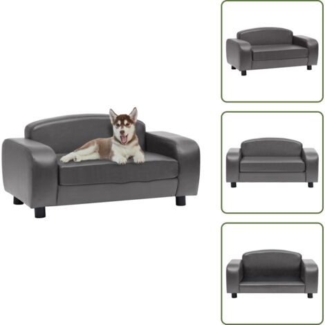 The Living Store Sofá para perros cuero sintético gris 80x50x40 cm - Sofá para gatos