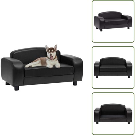 The Living Store Sofá para perros cuero sintético negro 80x50x40 cm - Sofá para gatos