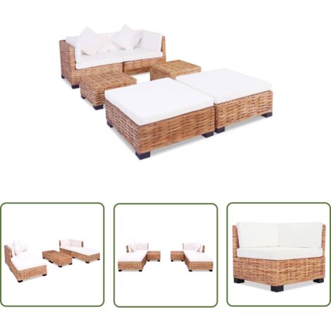 The Living Store Sofagarnitur 16-tlg. Natürliches Rattan - Sofagarnitur - Rattan Möbel - Wohnzimmersofa - Eckcouch - Couchgarnitur