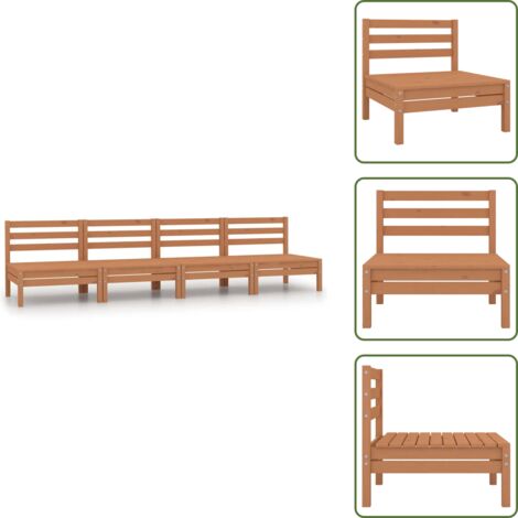 The Living Store Sofás centrales de jardín 4 uds madera maciza pino marrón miel - Sofá de madera