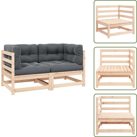 The Living Store Sofás de esquina de jardín 2 uds cojines madera maciza de pino - Sofás de esquina
