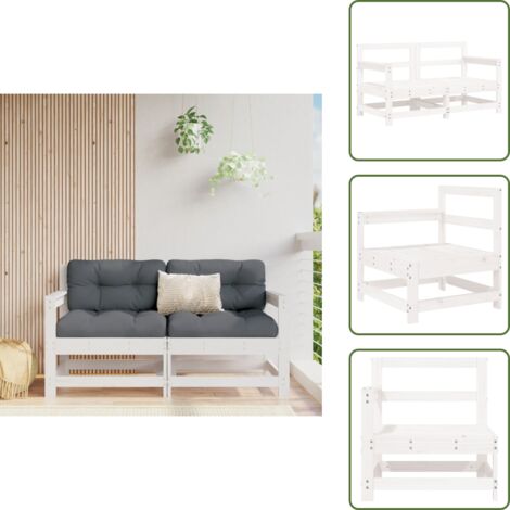 The Living Store Sofás de esquina de jardín 2 uds madera maciza de pino blanco - Sofás de madera