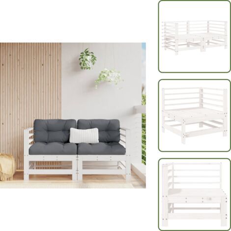 The Living Store Sofás de esquina de jardín 2 uds madera maciza de pino blanco - Sofás de madera