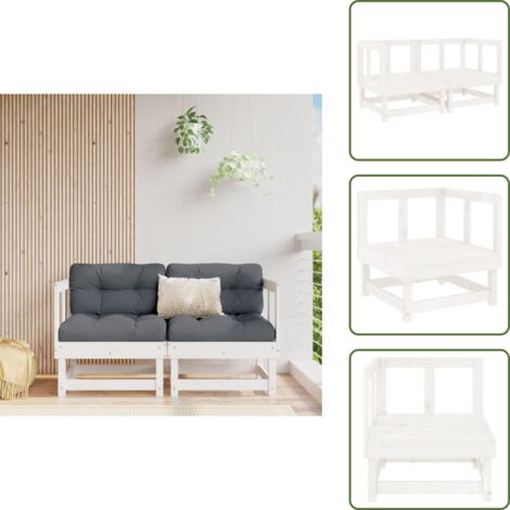 The Living Store Sofás de esquina de jardín 2 uds madera maciza de pino blanco - Sofás de madera