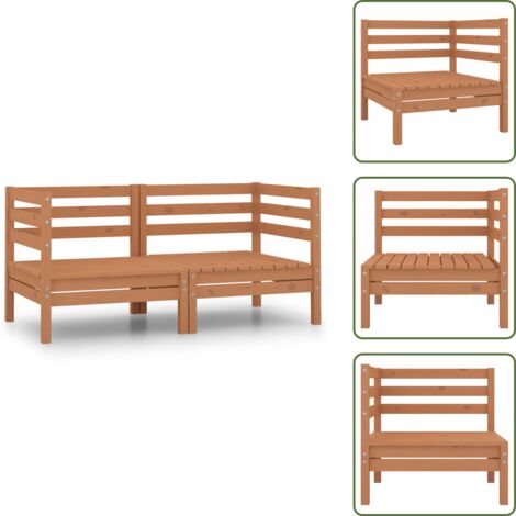 The Living Store Sofás de esquina de jardín 2 uds marrón miel madera maciza pino - Sofás de madera