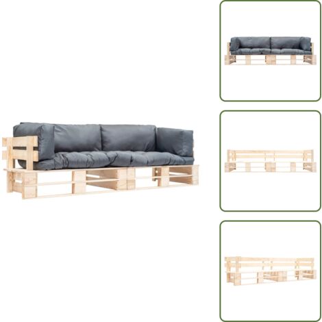 The Living Store Sofás de palets de jardín 2 pzas con cojines grises madera pino - Sofás de madera