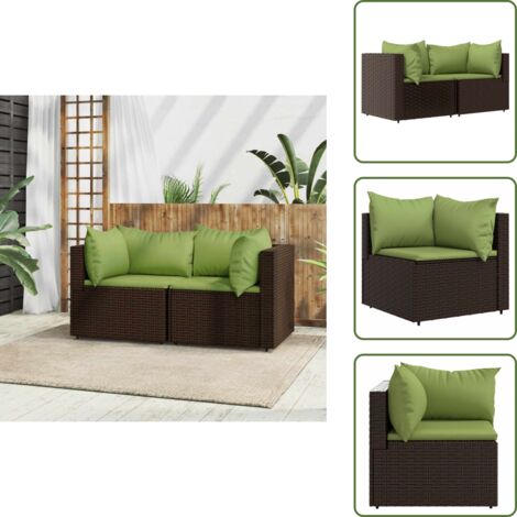 The Living Store Sofás esquina jardín con cojines 2 uds ratán sintético marrón - Sofás de jardín