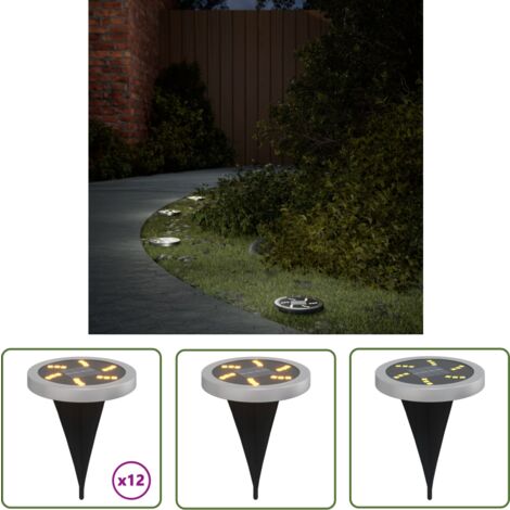 The Living Store Solar-Bodenleuchten mit Erdspieß 12 Stk. Warmweiß - Solarlaterne - Gartenbeleuchtung - Außenscheinwerfer - LED-Strahler - Solarbetriebene Lampen