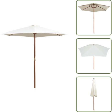 The Living Store Sombrilla con palo de madera blanco crema 270x270 cm - Sombrilla de madera