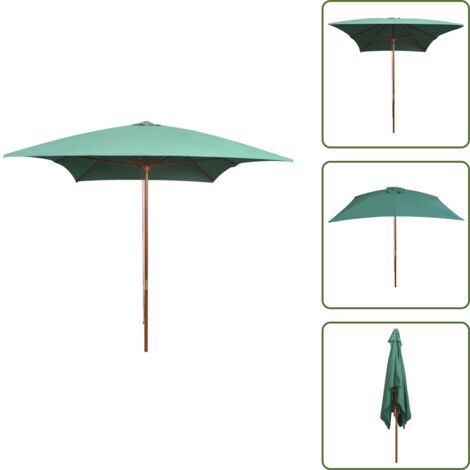 The Living Store Sombrilla con palo de madera verde 200x300 cm - Sombrilla verde