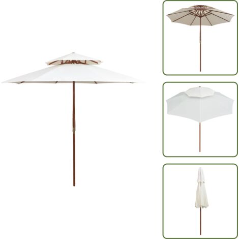 The Living Store Sombrilla de dos niveles palo de madera blanco crema 270x270 cm - Sombrilla de dos niveles