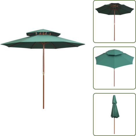 The Living Store Sombrilla de dos pisos con palo de madera verde 270x270 cm - Sombrilla de madera