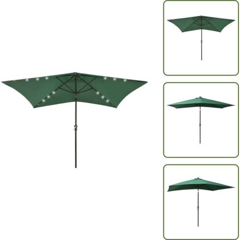 The Living Store Sombrilla de jardín con LED y palo de acero verde 2x3 m - Sombrilla con luz LED