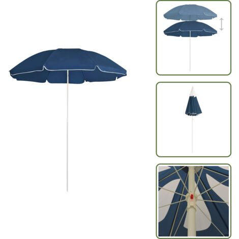 The Living Store Sombrilla de jardín con palo de acero azul 180 cm - Sombrilla azul