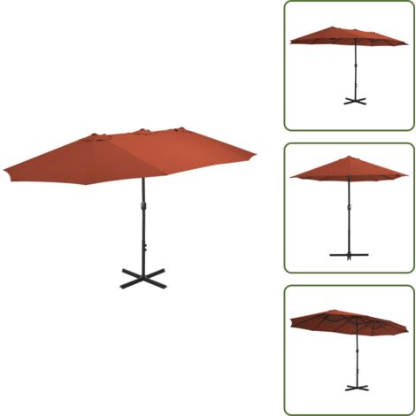 The Living Store Sombrilla de jardín con palo de aluminio terracota 460x270 cm - Sombrilla terracota
