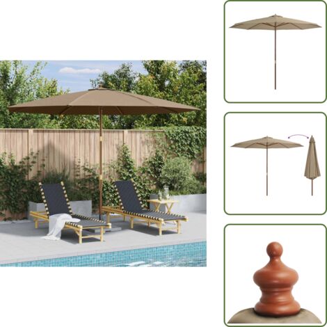 The Living Store Sombrilla de jardín con palo de madera 350 cm gris topo - Sombrilla con palo de madera