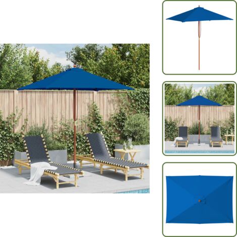 The Living Store Sombrilla de jardín con palo de madera azul 150x200 cm - Sombrilla azul