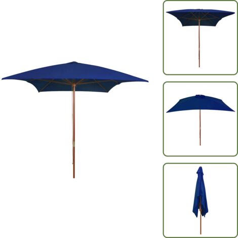 The Living Store Sombrilla de jardín con palo de madera azul 200x300 cm - Sombrilla azul