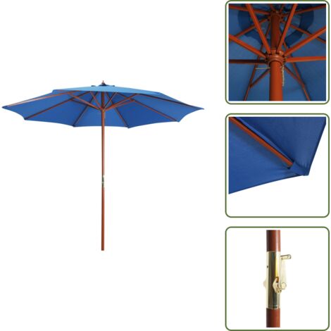 The Living Store Sombrilla de jardín con palo de madera azul 300x258 cm - Sombrilla azul