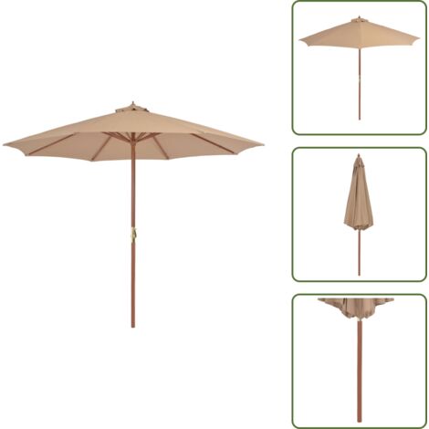 The Living Store Sombrilla de jardín con palo de madera gris taupe 300 cm - Sombrilla de madera
