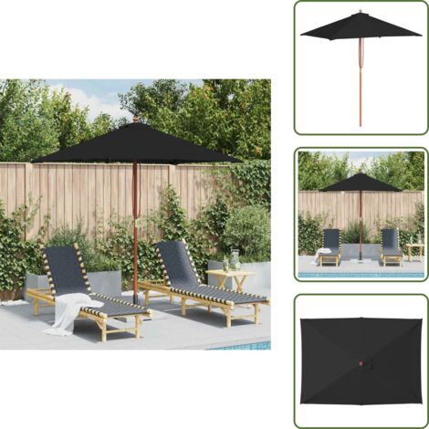 The Living Store Sombrilla de jardín con palo de madera negro 150x200 cm - Sombrilla de madera