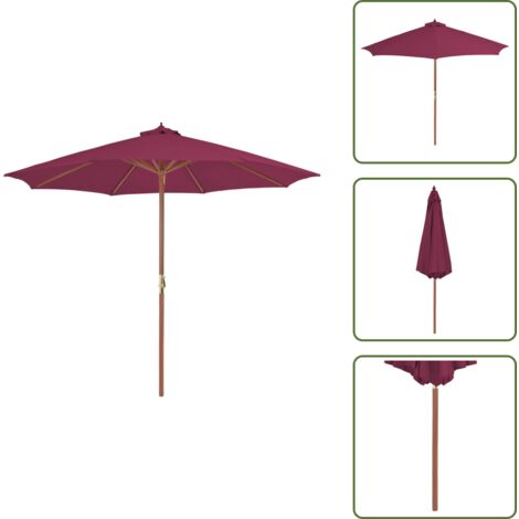 The Living Store Sombrilla de jardín con palo de madera rojo burdeos 300 cm - Sombrilla de madera