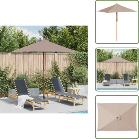 The Living Store Sombrilla de jardín con palo de madera taupe 150x200 cm - Sombrilla con palo de madera