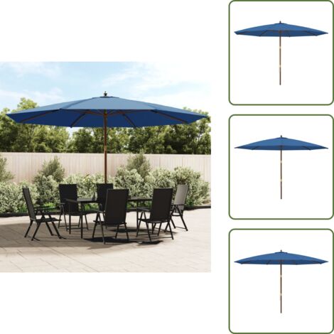 The Living Store Sombrilla de jardín con poste de madera azul azure 400x273 cm - Sombrilla azul