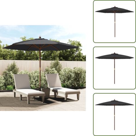 The Living Store Sombrilla de jardín con poste de madera negro 299x240 cm - Sombrilla de exterior