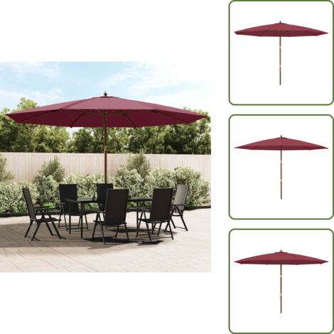 The Living Store Sombrilla de jardín con poste de madera rojo burdeos 400x273 cm - Sombrilla con poste de madera