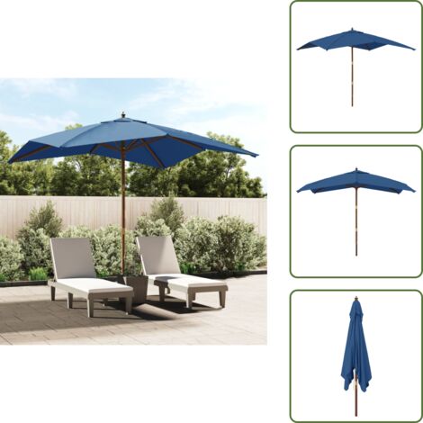 The Living Store Sombrilla de jardín poste de madera azul azure 300x300x273 cm - Sombrilla azul