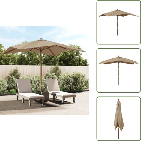 The Living Store Sombrilla de jardín poste de madera gris taupé 300x300x273 cm - Sombrilla de madera