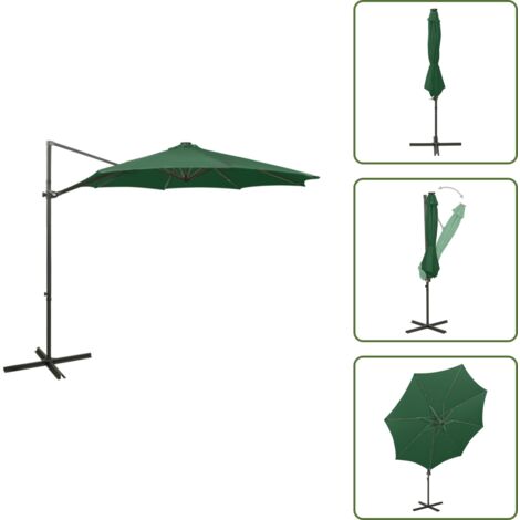 The Living Store Sombrilla de jardín voladiza con palo y luces LED verde 300 cm - Sombrilla voladiza
