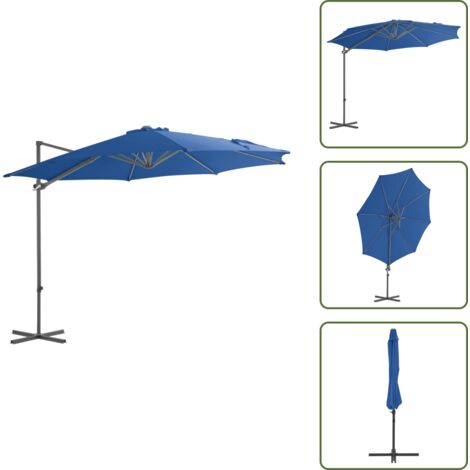 The Living Store Sombrilla de jardín voladiza palo de acero azul azure 300 cm - Sombrilla voladiza