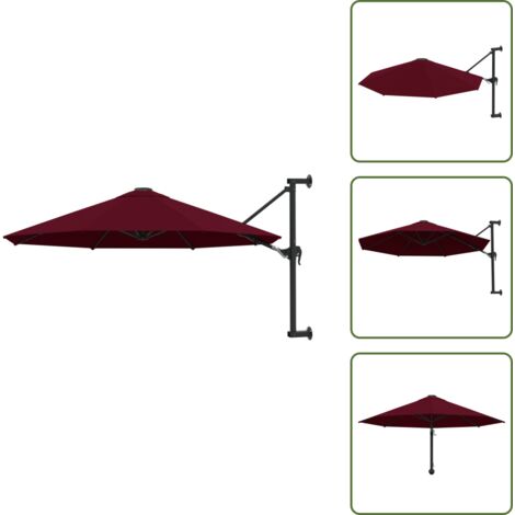 The Living Store Sombrilla de pared con palo de metal burdeos 300 cm - Sombrilla de jardín
