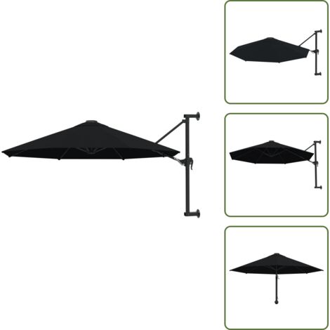 The Living Store Sombrilla de pared con palo de metal negro 300 cm - Sombrilla de jardín