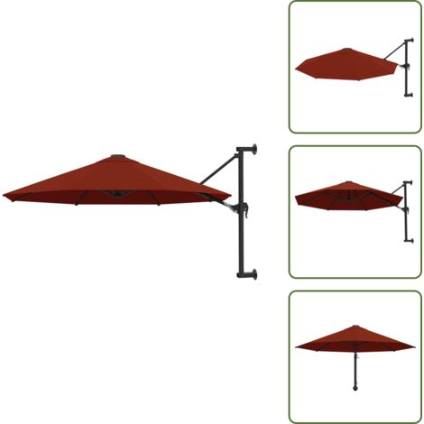 The Living Store Sombrilla de pared con palo de metal terracota 300 cm - Sombrilla terracota