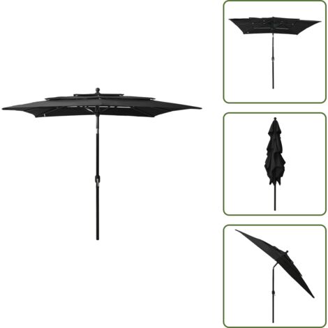 The Living Store Sombrilla jardín 3 niveles con palo de aluminio negro 2,5x2,5 m - Sombrilla de 3 niveles