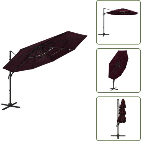 The Living Store Sombrilla jardín 4 niveles con palo de aluminio burdeos 3x3 cm - Sombrilla de exterior