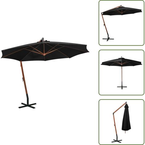 The Living Store Sombrilla jardín colgante con palo madera abeto negro 3,5x2,9 m - Sombrilla de jardín