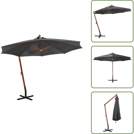 The Living Store Sombrilla jardín colgante palo madera abeto antracita 3,5x2,9 m - Sombrilla de jardín