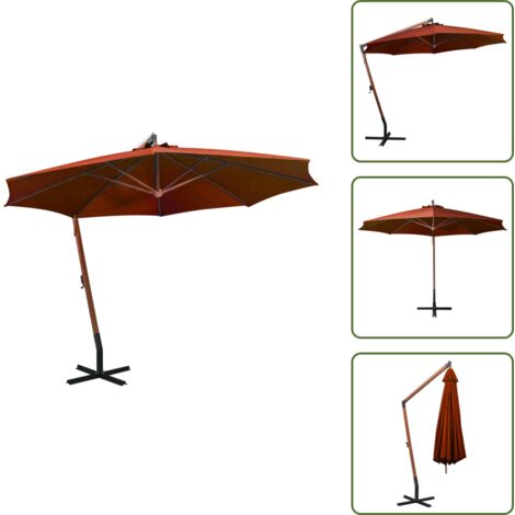 The Living Store Sombrilla jardín colgante palo madera abeto terracota 3,5x2,9 m - Sombrilla colgante