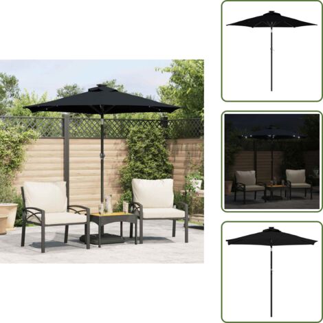 The Living Store Sombrilla jardín con luces LED poste acero negro 225x225x212 cm - Sombrilla con luces LED