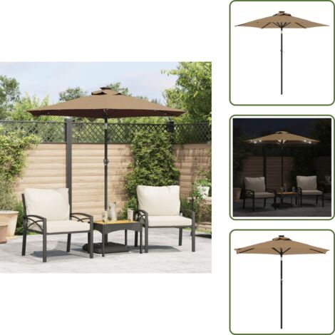 The Living Store Sombrilla jardín con luces LED poste acero taupe 225x225x212cm - Luces LED