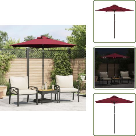 The Living Store Sombrilla jardín con luz LED poste acero burdeos 225x225x212 cm - Luz led